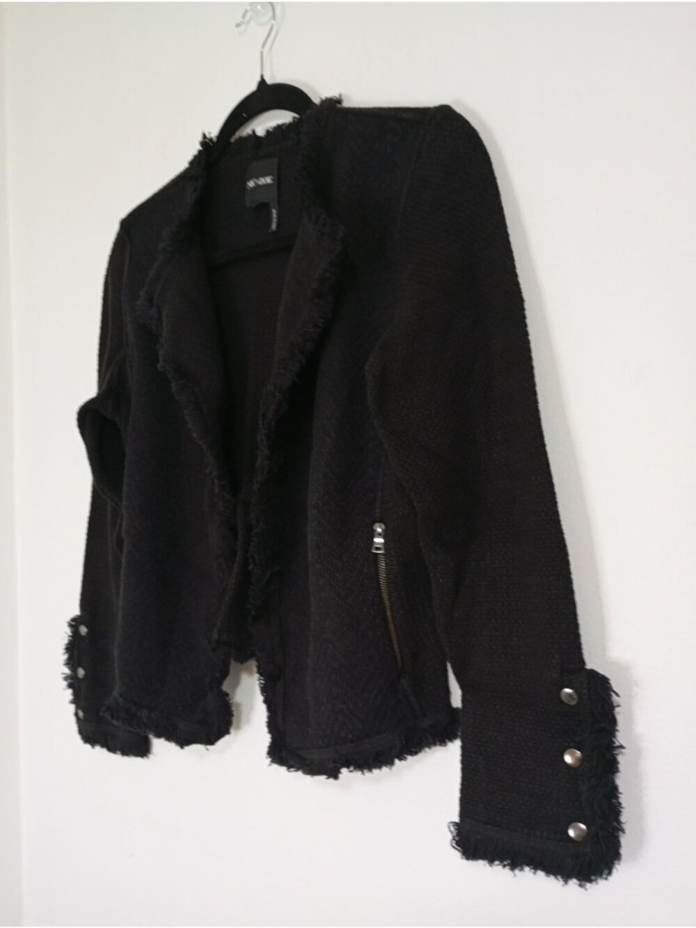 Nic+Zoe Black Fringed Open Front Jacket XS Womens Casual Textured Blazer - Picture 8 of 12